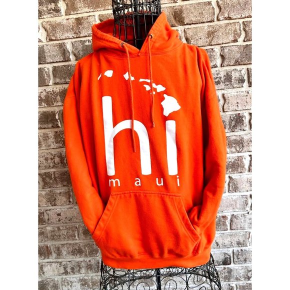 VTG Maui Hoodie Unisex Large Aloha Hawaii Orange Hooded Sweatshirt Hawai… - Picture 2 of 12